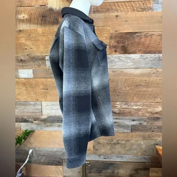 Roark Nordsman Classic Fit Charcoal Plaid Flannel Shirt Jacket w/ Elbow Patches - Picture 4 of 16